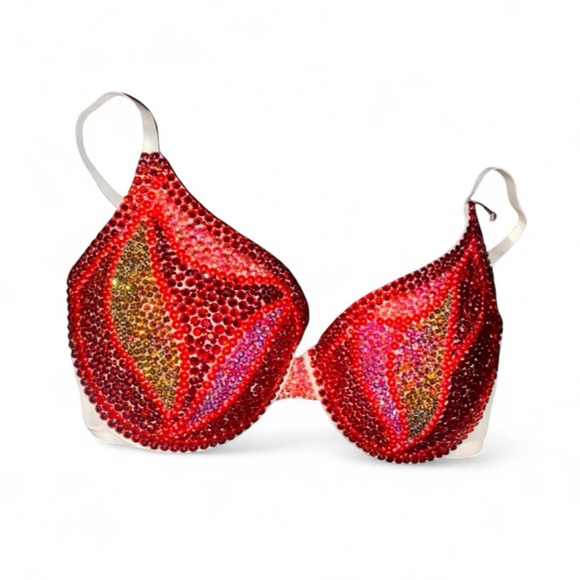 Crystal Rhinestone Red Swirls Glam Bling Bra Top All Sizes New - Picture 4 of 10